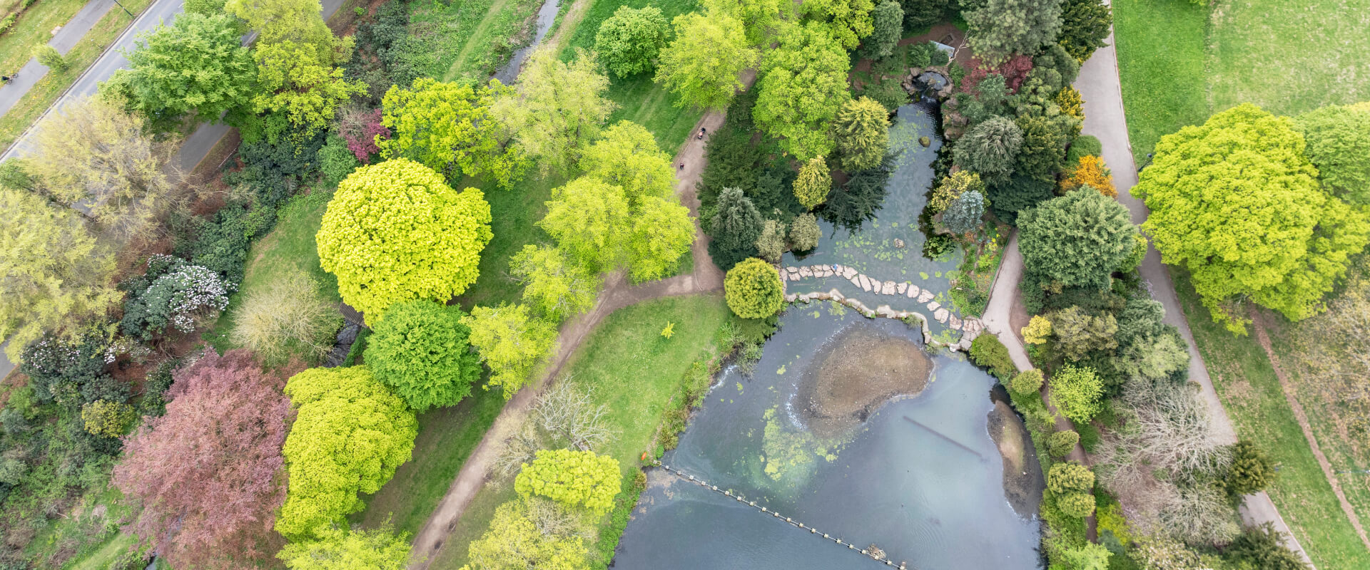 Ariel view of a pond at Highfields Park, Nottingham